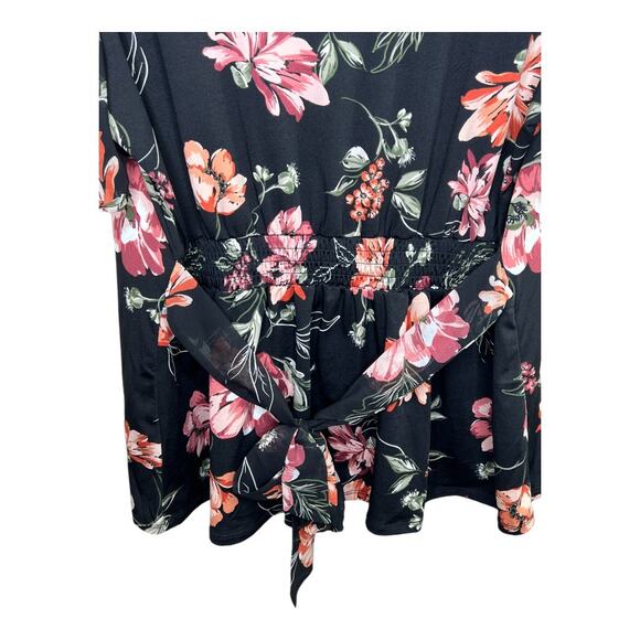 PerSeption Womens Black Floral Tie Back Blouse Size 2X - Picture 5 of 7